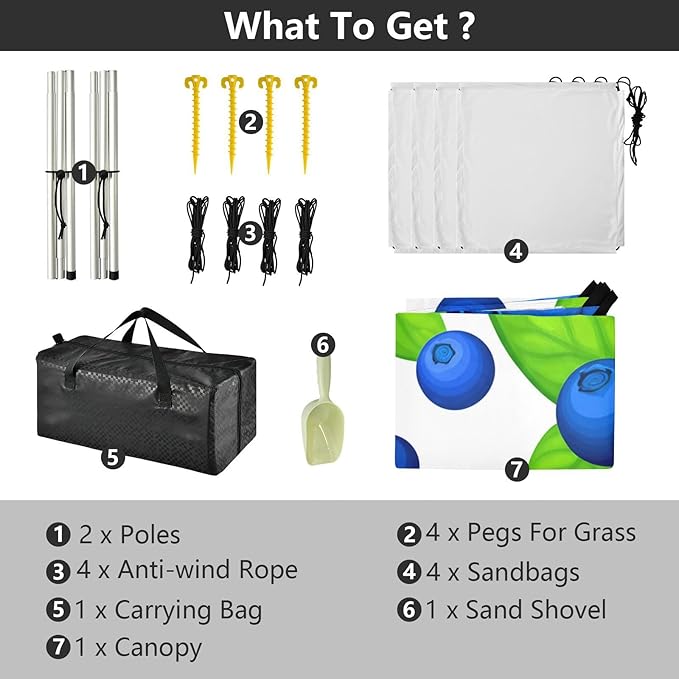 Beach Canopy with Windproof Ropes &amp Sandbags Beach Tent Sun Shade Sun Shelter for Camping Trips Fishing Backyard Fun or Picnics Blueberries