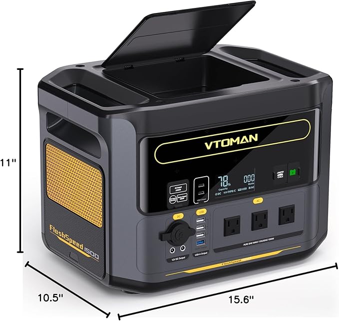 VTOMAN FlashSpeed 1500 Portable Power Station 1548Wh - Recharge 0-100% within 1H LiFePO4 Battery Powered Solar Generator with 110V/1500W AC Output/Input 100W USB Port for Camping Home Backup