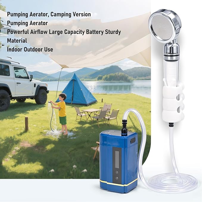 Asixxsix Portable Outdoor Shower 4000mAh PP Rechargeable Camping Shower Pump with Showerhead USB Rechargeable 110cm Hose Portable Shower for Camping for Hiking Travel Car Pet