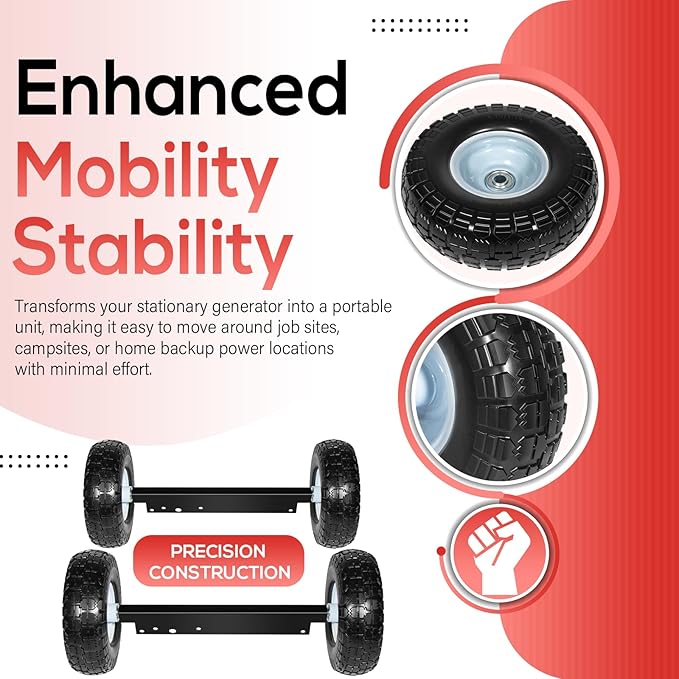 All Terrain Wheel Kit Fits for Honda EU3000is Generator Heavy-Duty Solid Never-Flat Tires Replaces for 06423-ZS9-020AH