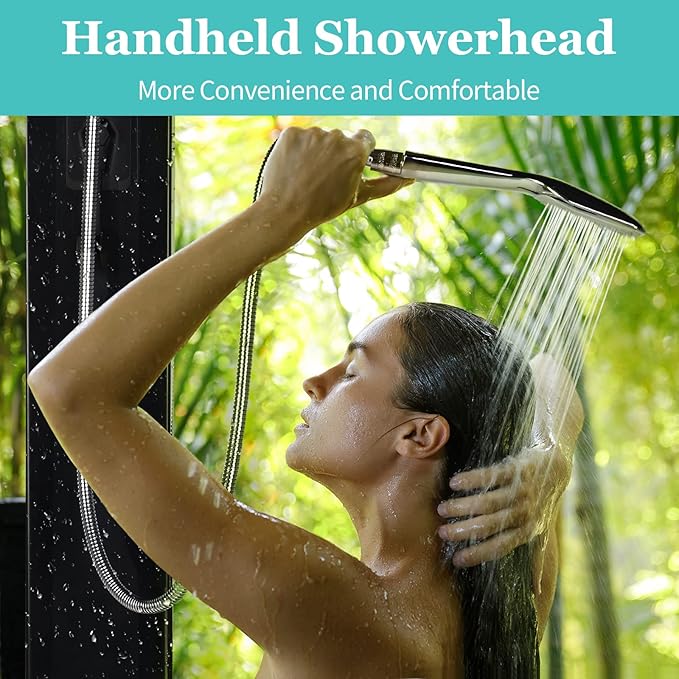 VINGLI 10.6 Gallon 7.5FT Solar Heated Shower with Shower Head Handheld Showerhead and Foot Shower Tap for Poolside Backyard Beach Pool Spa