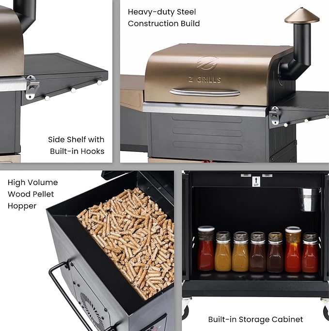 Z GRILLS Wood Pellet Grill Smoker with PID Controller 8-in-1 Master Sear BBQ Grill Auto Temperature Control Huge Storage Cabinet Side Shelf with Tool Hooks 572 sq in Cooking Area for Outdoor 600D