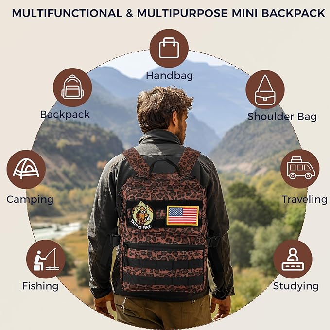 9L Mini Tactical Backpack for Men WomenSmall Military Tactical Backpack for SportGymHikingTravelCamping(Leopard)