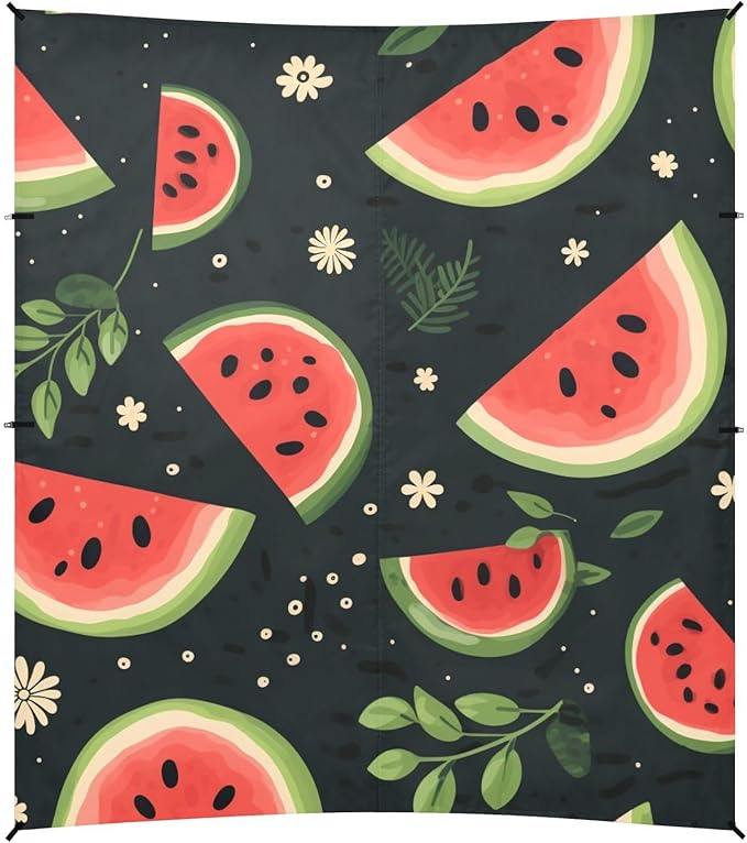 ALAZA Watermelon Floral Leave on Black Beach Tent Sun Shelter Portable Canopy Sunshade for Outdoor Camping Picnics Backyard Fun 10x9 ft