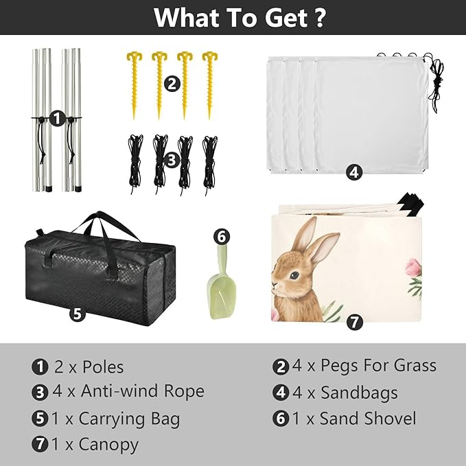 xigua Rabbit Beach Tent Sun Shelter with Carrying Bag - Silver Coated Oxford Fabric Beach Canopy for Beach Camping Fishing - Includes Windproof Ropes Sandbags &amp Stakes