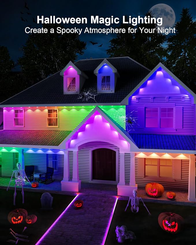 Permanent Outdoor Light Pro 50ft with 36 RGB+IC LED Lights 90 Scene Modes AI Light Design IP67 Waterproof for Halloween Christmas Decor and Daily Lighting Work with Alexa Google
