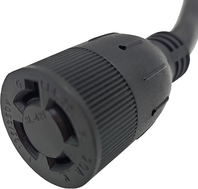 Parkworld 67515 NEMA TT-30P to L14-20R 20 Amp Generator Adapter Cord Transfer Switch Adapter RV 30A TT-30 Male Plug with Handle to Generator 20A 4-Prong L14-20 Female Receptacle