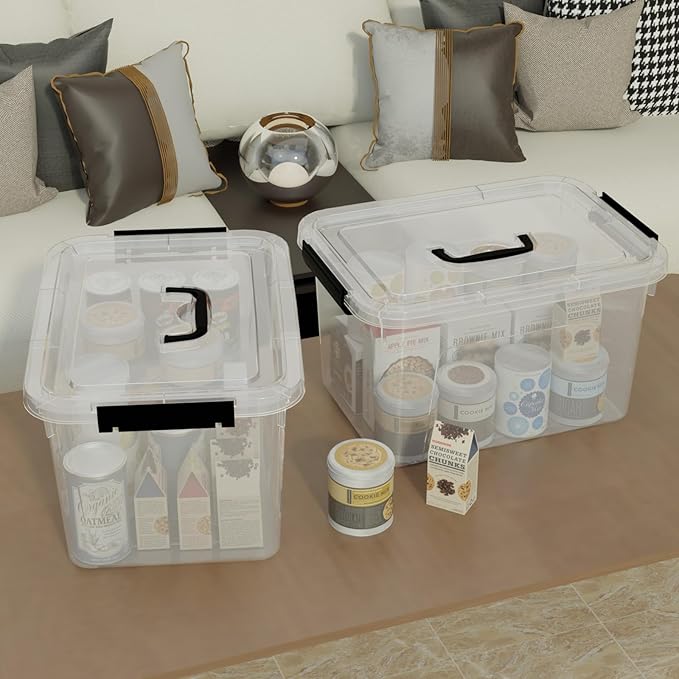 10.5 L Clear Latch Storage Bin with Lid 4 Packs Plastic Organizing Box with Black Handle