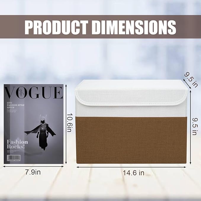 Bagnizer Large 22 Quart Linen Fabric Foldable Storage Bin Cube Organizer Basket with Flip-Top Lid &amp Handles Clothes Blanket Box for Home Office Closet Brown &amp White 4 Pack 14.6 x 9.5 x 9.