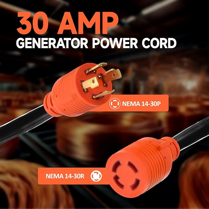 H HZXVOGEN 30 Amp Generator Cord and Power Inlet Box Kit 25FT RV Extension Cord NEMA L14-30P/L14-30R STW 6/3+10 AWG Power Cord with Pre-Drilled Generator Inlet Box Twist Lock Connector UL&ampETL Li