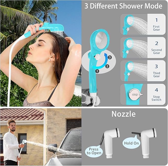 Portable Camping Shower Pump for Traveling: Water Pump with 6000mA Rechargeable Battery &amp Bucket for Family Camping Trip