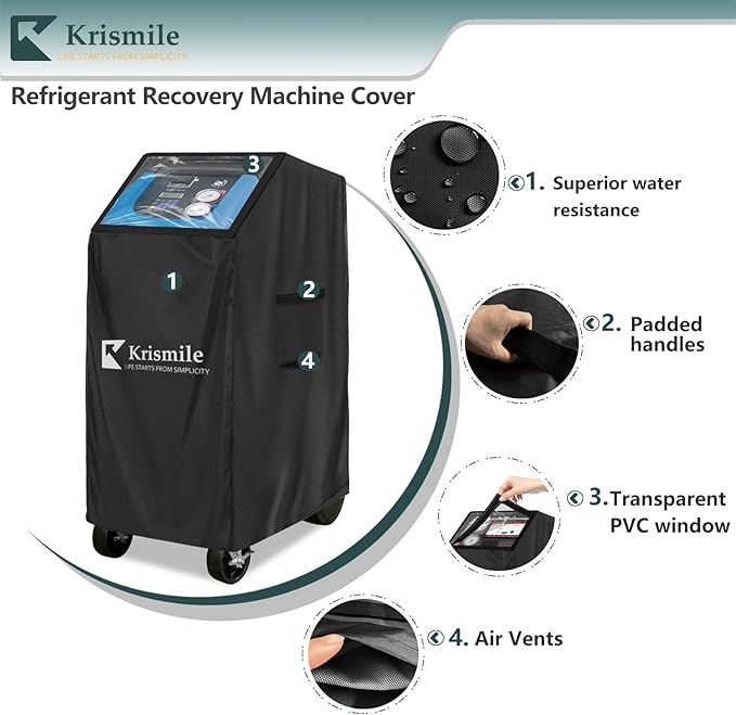 Dust Cover for Robinair A/C RRR Machine Durable 600D Oxford Protector Cover with Plush Lining &amp Adjustable PVC Window Compatible with Robinair AC1234-6 34788NI 34788NI-H 34988NI (Black)