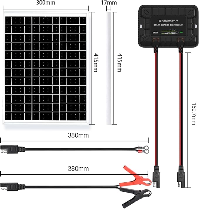 ECO-WORTHY 25W 12V Solar Battery Charger Trickle Maintainer 25W Waterproof Solar Panel Kit + Adjustable Mount Bracket + Upgrade Controllerfor 12V Batteries Cars RV Boat Motorcycle Marine