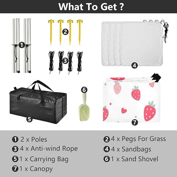 xigua Strawberry Beach Tent Sun Shelter with Carrying Bag - Silver Coated Oxford Fabric Beach Canopy for Beach Camping Fishing - Includes Windproof Ropes Sandbags &amp Stakes