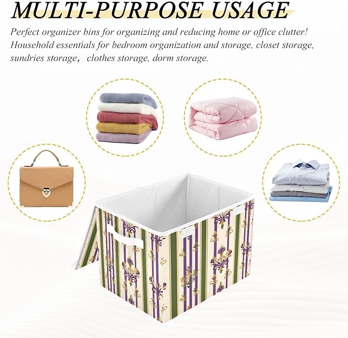 Carnival Stripes Background Fabric Storage Bins with Lids and HandleFoldable Storage Bins with LidsCloset Organizers for Clothes Storage Room Organization Office Storage Chest Organizer