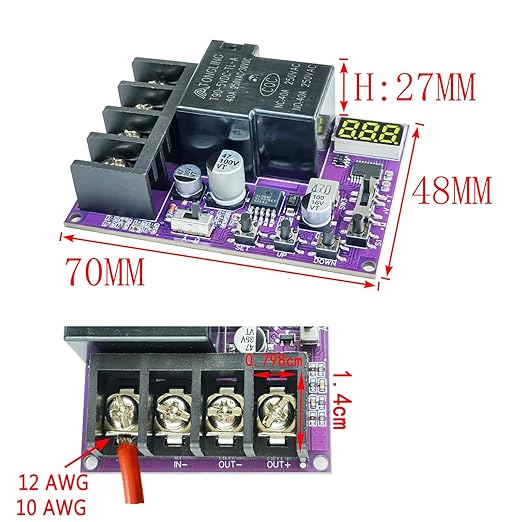 2PCS Low Voltage Disconnect and Charging Discharging Protection 2 in 1 40A DC 5V-60V Low Voltage Cutoff with LCD Display Low Voltage Protector Disconnect Switch Module Charging Discharging