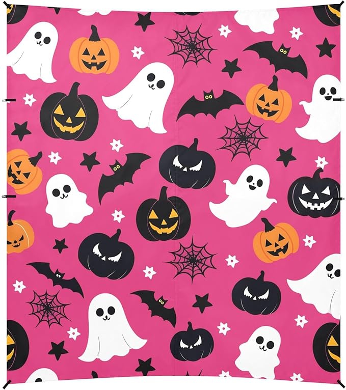 ALAZA Cute Ghost Pumpkin Bat Halloween Beach Tent Sun Shelter UPF50+ Protection Beach Shade Canopy w/ 4 Sandbags for Outdoor Camping Fishing Backyard Fun Picnic 10x9 ft