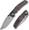 KANSEPT Hinterland Pocket Folding Knives for Men EDC Camping Folding Knife 3.58'' Damascus Blade Pocket Knife with Blackwash Titanium + Copper Carbon Fiber Handle Everyday Carry K1057A3