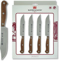 Lodge Steak Knife Set – Serrated Blade – Molybdenum Vanadium Stainless Steel - Layered Oak Wood Handle - Excellent choice for informal or formal BBQs - Set includes 4 Knives