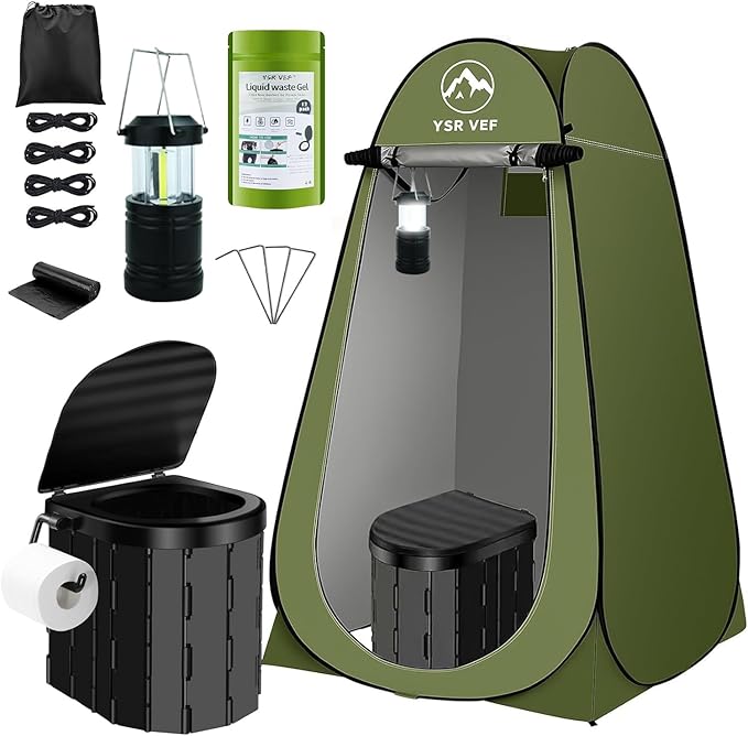 Portable Toilet Kit Camping Toilet with Pop-Up Privacy Tent and Poo Gel Toilet Bags Washable Portable Outdoor Showers Changing Rooms