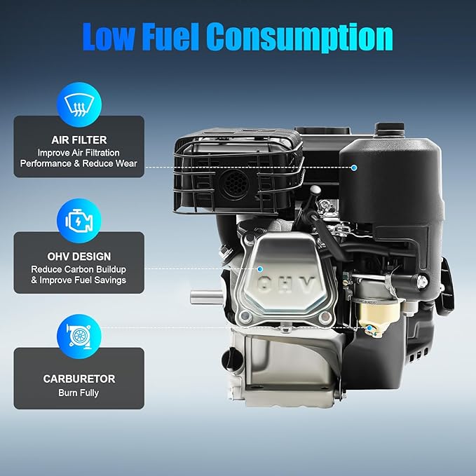 7.5HP 4-Stroke Engine 210CC Go Kart Engine 25° Inclined Single Cylinder 3600 RPM Horizontal Shaft Gas Engine 0.78 Inch Shaft Diameter with Float Carburetor 12.32 x 14.25 x 12.99 Inch