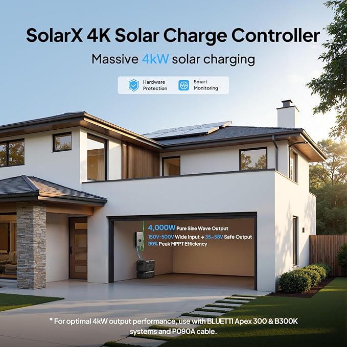 BLUETTI SolarX 4K MPPT Solar Charge Controller 150V-500V 80A Bluetooth/WiFi Controller for Solar Generator Apex 300 &amp B300K Ideal for RV Home and Off-Grid Living
