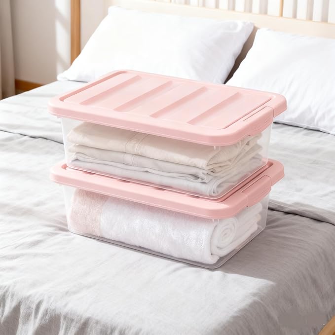14 Quart Stackable Plastic Storage Bin with Lid Frosted Clear Lidded Storage Latch Box 2 Packs