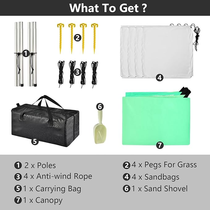 Green Gradient Beach Cabana UPF50+ Easy Setup Portable Sun Shelter with Sandbags and Shovel for Backyard and Camping