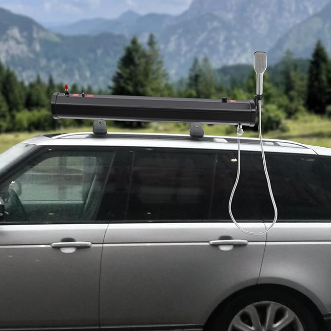 Pressurized Water Tank with Water Pipe and Shower Head Roof Rack Mount Road Bumper Mount Activities Water Storage for Camping Showers(5.3 Gal) (20L)