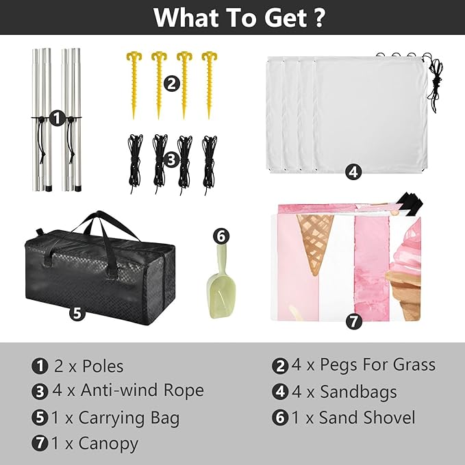 ALAZA Watercolor Striped Ice Cream Cones Pattern Beach Tent Sun Shelter Portable Canopy Sunshade for Outdoor Camping Picnics Backyard Fun 10x9 ft