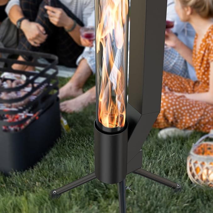 ONLYFIRE OUTDOOR LIVING 58 Patio wood pellet Fire Pit with Ash Tray Portable Pellet Heater for Camping Backyard Porch Coffee Shop Outside Restaurant Bonfire Party RV Tailgating Beach FP042