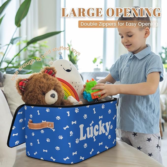 Customized Pet Storage Basket with Name Personalized Keepsake Box with Zipper Lid Foldable Fabric Memory Bin Large capacity with Handle Green