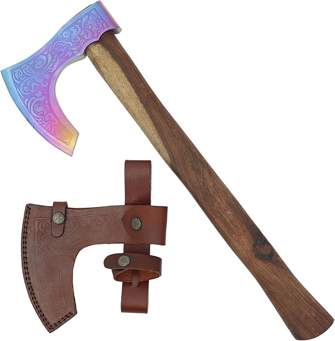 Armory Replicas™ Bearded Viking Decorative Axe – 20 Titanium-Colored Display Axe with Sheesham Wood Handle and Motif