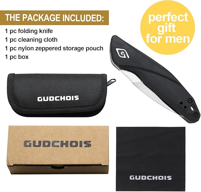 Folding Pocket Knife 2.96 D2 Steel Blade G10 Handle CNC Machined Grip EDC Knife with Pocket Clip for Camping Hiking Hunting