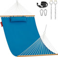 Lazy Daze Hammocks 12 FT Sunbrella Fabric Hammock not Fading with Spreader Bars and Free Pillow Fits for 2 Persons All Weather and Fade Resistant for Patio Yard 450 lbs Capacity Canvas Pacific Blue