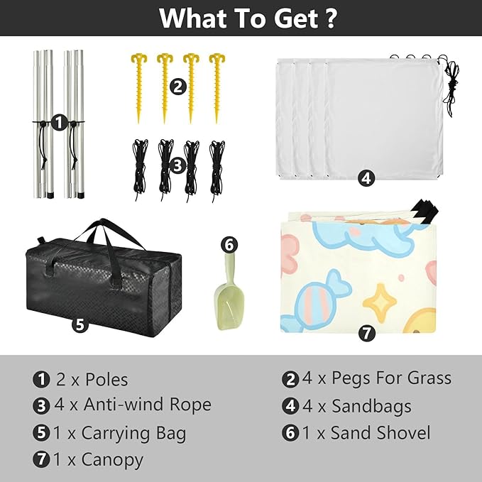 xigua Cartoon Animals Beach Tent Sun Shelter with Carrying Bag - Silver Coated Oxford Fabric Beach Canopy for Beach Camping Fishing - Includes Windproof Ropes Sandbags &amp Stakes