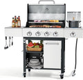 HUGROVE Propane Gas BBQ Grill with Side Burner &amp Wheels 50000 BTU Output Stainless Steel Barbecue Grill for Backyard &amp Outdoor Cooking Easy to Assemble (Silver)