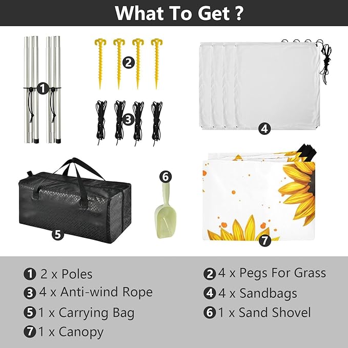 Beach Canopy with Windproof Ropes &amp Sandbags Beach Tent Sun Shade Sun Shelter for Camping Trips Fishing Backyard Fun or Picnics Sunflower