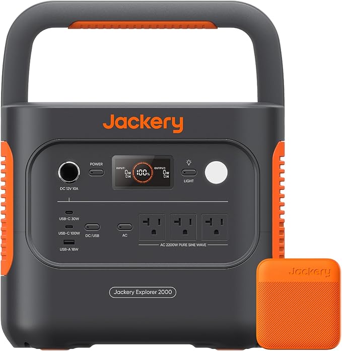 Jackery Explorer 2000 v2 Portable Power Station and 102W Fast Charger 2042Wh/2200W LiFePo4 Battery 20ms UPS Home Backup USB-C PD 100W Fast Charging for Power Outages Emergencies Camping &amp RVi
