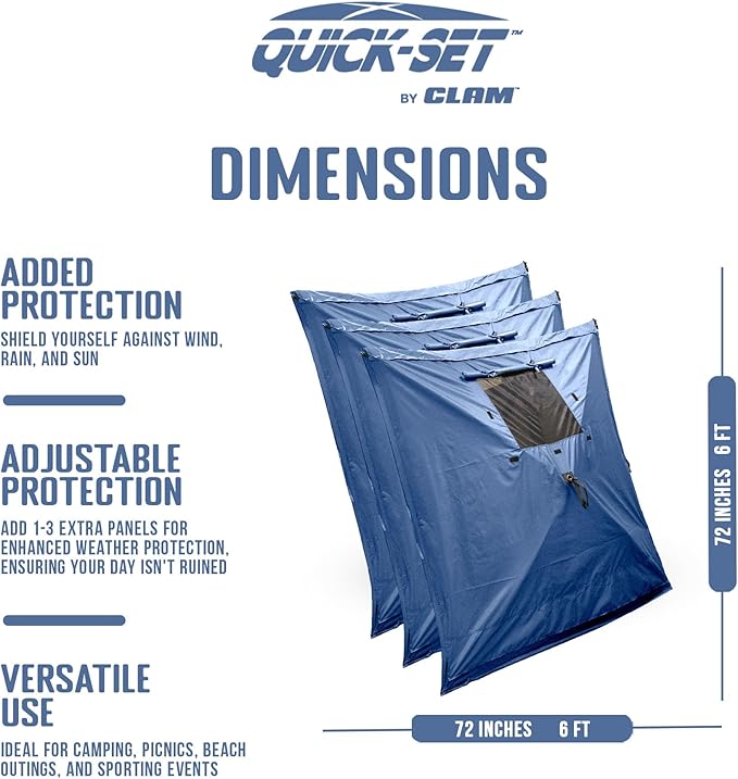 Clam Quick-Set Wind &amp Sun Panels 3-Pack – Slate Blue Sidewalls – Fits Traveler Venture &amp Escape – Full Coverage Shade &amp Privacy – Carry Bag – Tent Not Included