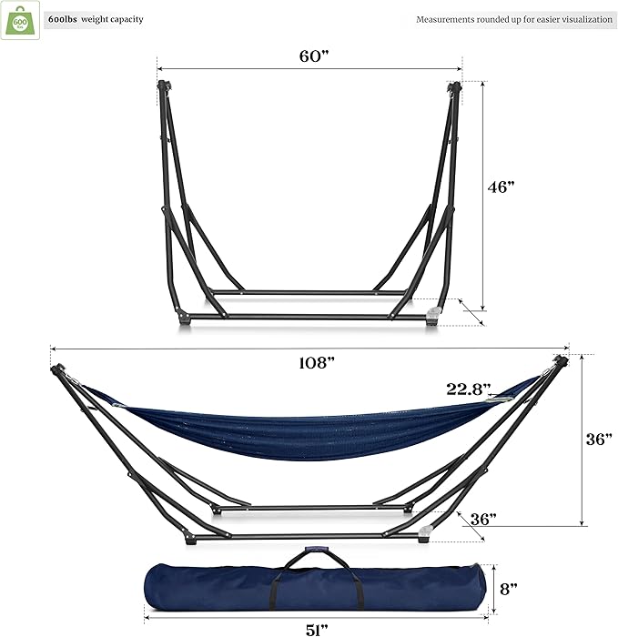 Tranquillo UniGen Hammock Hammock with Stand Heavy Duty Indoor/Outdoor Hammock with Signature Steel Stand 600lbs Premium Foldable Durable 2-Layered Soft Polyester Aegean