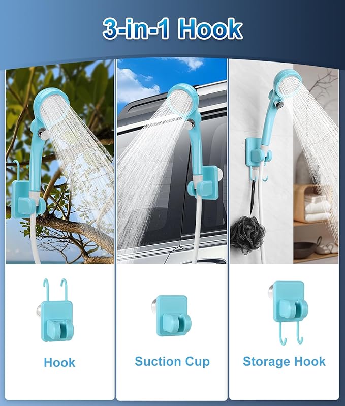 WADEO Portable Shower for Camping Outdoor Electric Shower Rechargeable Pump with 20L Collapsible Bucket Camping Shower Head Nozzle for Camping Hiking Traveling Washing
