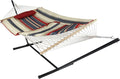 Sunnydaze Rope Hammock with Stand for Outside- 275-Pound Capacity - Includes 12-Foot Hammock Stand Spreader Bar Pad and Pillow - Modern Lines