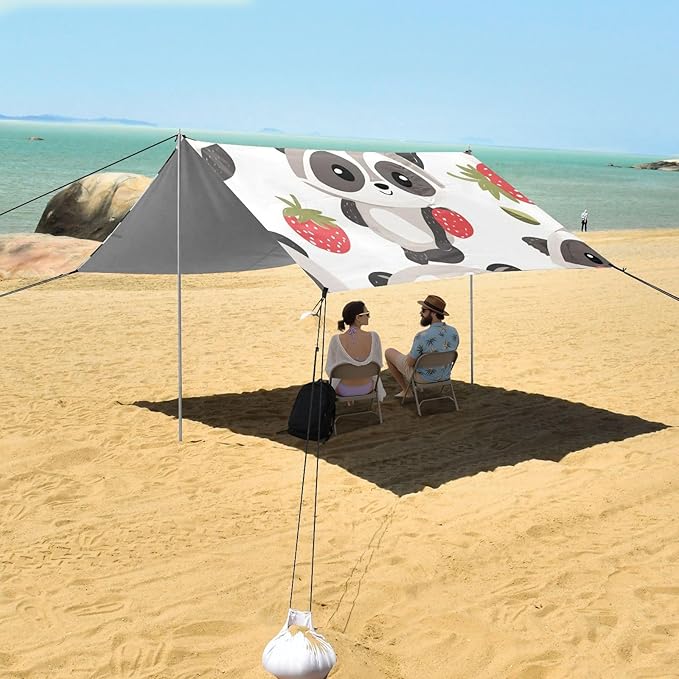 ALAZA Cute Raccoons Strawberry Beach Tent Sun Shelter Portable Canopy Sunshade for Outdoor Camping Picnics Backyard Fun 10x9 ft