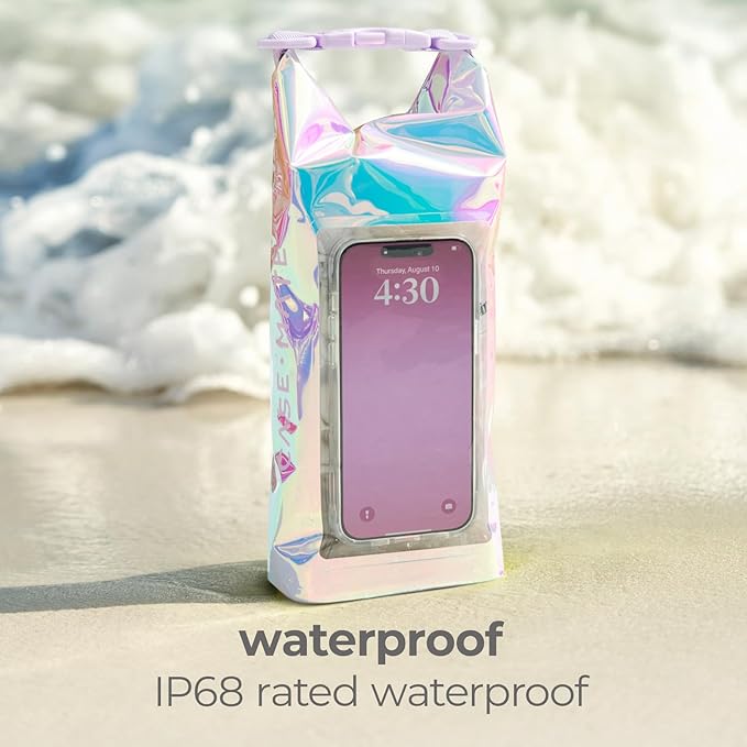 Case-Mate Soap Bubble Mini IP68 Waterproof Bucket Bag - Roll Top Dry Bag 2L Cap with Waterproof Pouch for Swimming Kayaking Boating Travel and More - for Phones Up to 7 - Iridescent