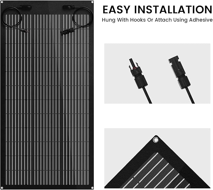 100 Watt Flexible Solar Panel 12V Monocrystalline 100W 12 Volt Semi-Flex ETFE Solar Panel Charger Off-Grid for Marine RV Trailer Boat Cabin Van Car Uneven Surfaces