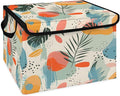 Boho Leaf Storage Bins with Lids Mid Century Foldable Storage Boxes with Carrying Handle Organizer Containers Baskets Cube for Home Bedroom Closet