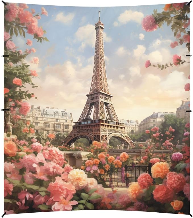 ALAZA Lovely Eiffel Tower Flowers Beach Tent Sun Shelter Portable Canopy Sunshade for Outdoor Camping Picnics Backyard Fun 10x9 ft