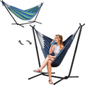 SUNCREAT 2-in-1 Convertible Swing Chair with Stand Included Outdoor Hammocks for Outside Patented Green Strip