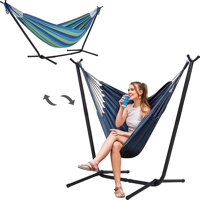 SUNCREAT 2-in-1 Convertible Swing Chair with Stand Included Outdoor Hammocks for Outside Patented Green Strip